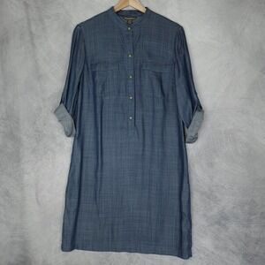 Tommy Bahama Dress Womens Small Blue Tencel Lyocell Shirt Tunic Roll Tab Pockets